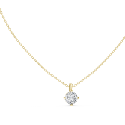 Solitaire Cushion Cut Langrown Sparkling Diamond Pendant For Her In 18K Solid Yellow Gold
