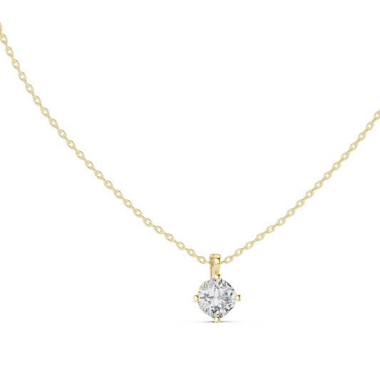 Solitaire Cushion Cut Langrown Sparkling Diamond Pendant For Her In 18K Solid Yellow Gold