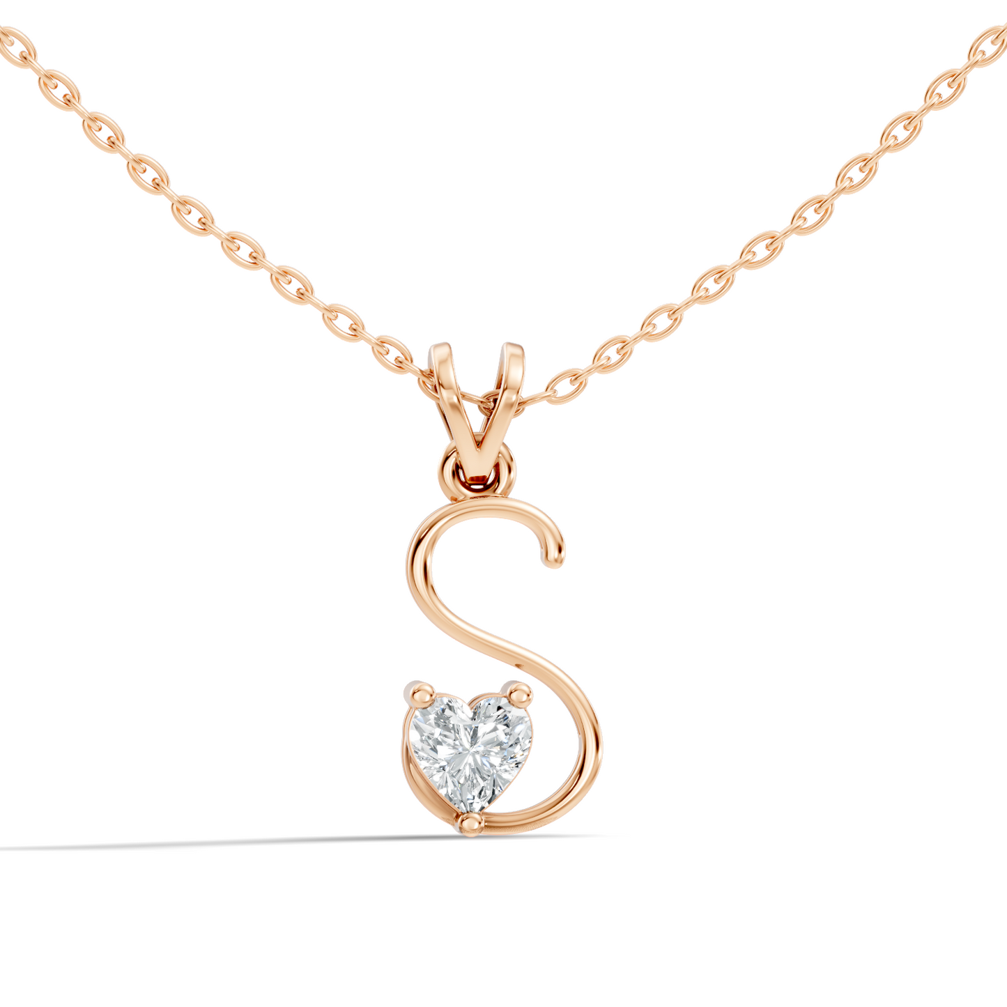 Elegant S Letter Heart Diamond Pendant - 0.50 Ct Anniversary Gift for Her - HIGHCARAT DIAMONDS