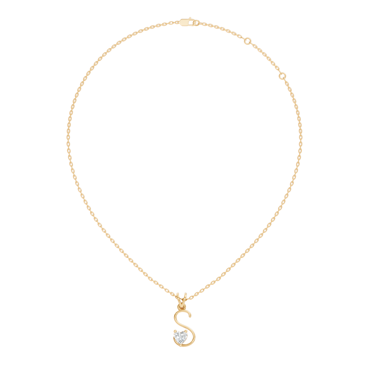 Solitaire Heart Shape Lab Grown Diamond S Letter Pendant Front View