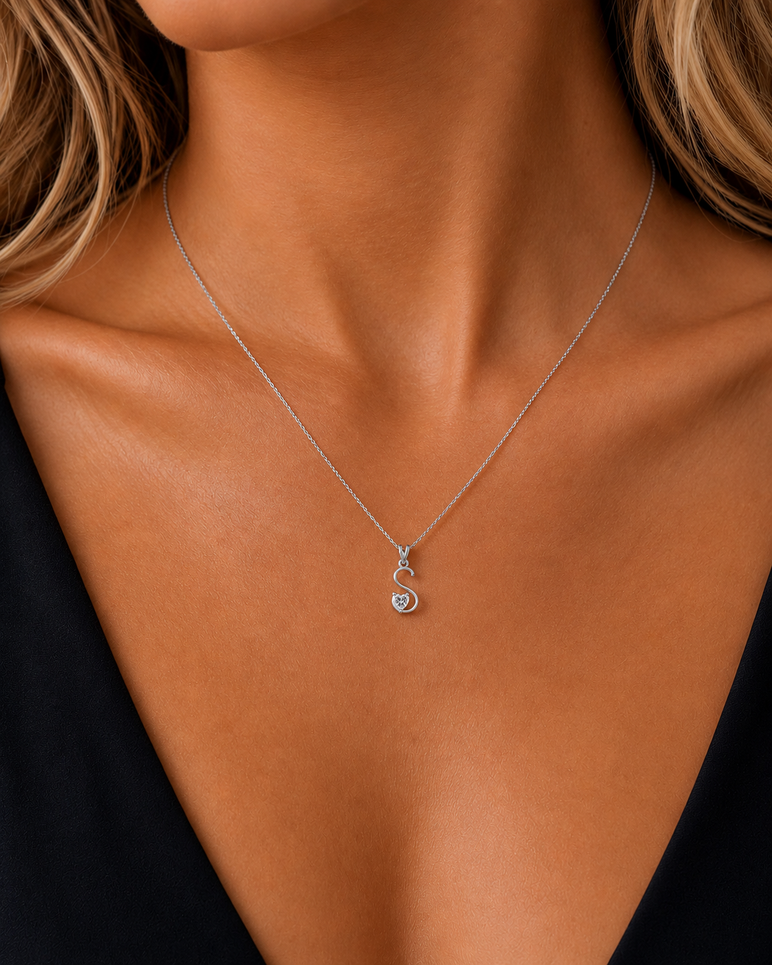 Solitaire Heart Shape Lab Grown Diamond S Letter Pendant - HIGHCARAT DIAMONDS