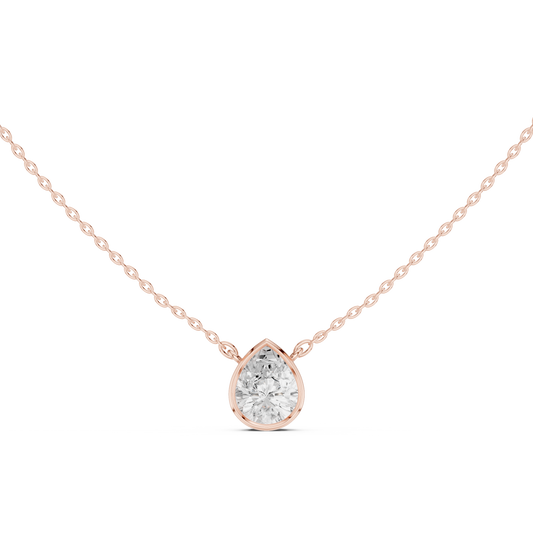 Solitaire Pear Cut Lab Grown Diamond Bezel Set Dainty Party Wear Pendant - HIGHCARAT DIAMONDS