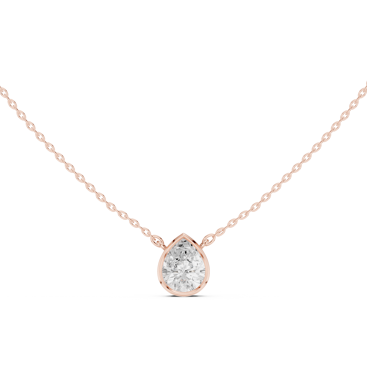 Solitaire Pear Cut Lab Grown Diamond Bezel Set Dainty Party Wear Pendant - HIGHCARAT DIAMONDS