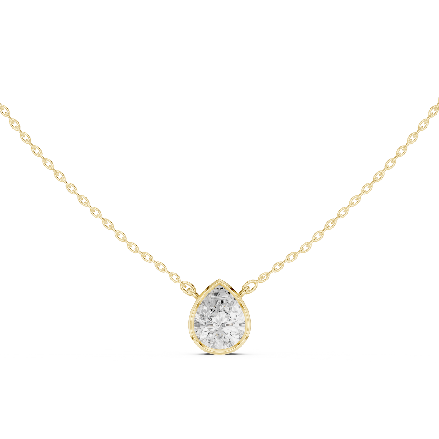 Solitaire Pear Cut Lab Grown Diamond Bezel Set Dainty Party Wear Pendant - HIGHCARAT DIAMONDS