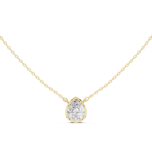 Solitaire Pear Cut Lab Grown Diamond Bezel Set Dainty Party Wear Pendant - HIGHCARAT DIAMONDS