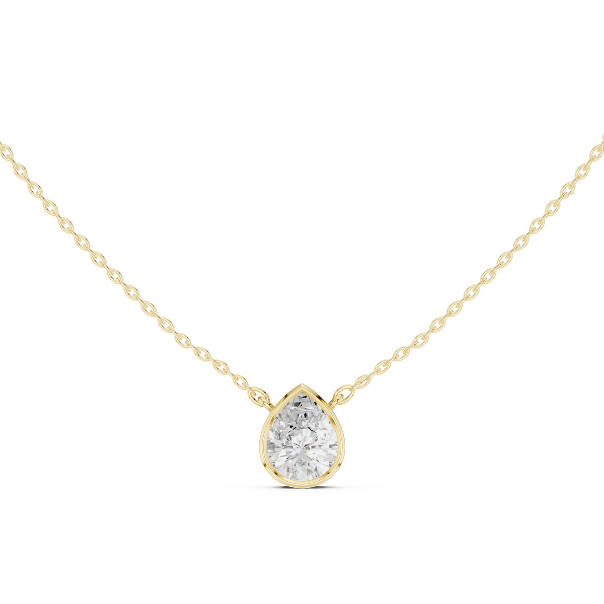 Solitaire Pear Cut Lab Grown Diamond Bezel Set Dainty Party Wear Pendant - HIGHCARAT DIAMONDS