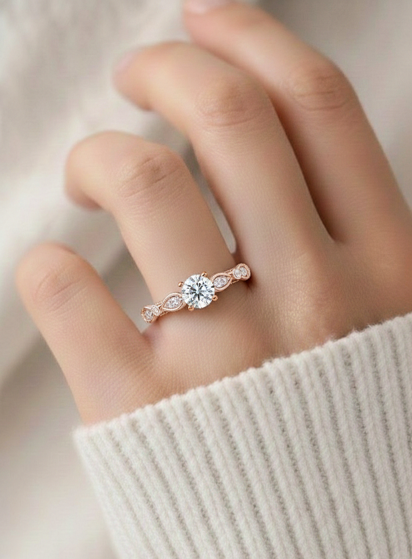 Solitaire Round Cut Diamond Cluster Minimalist Stunning Dainty Sparkling Bridal Set Ring for Women's