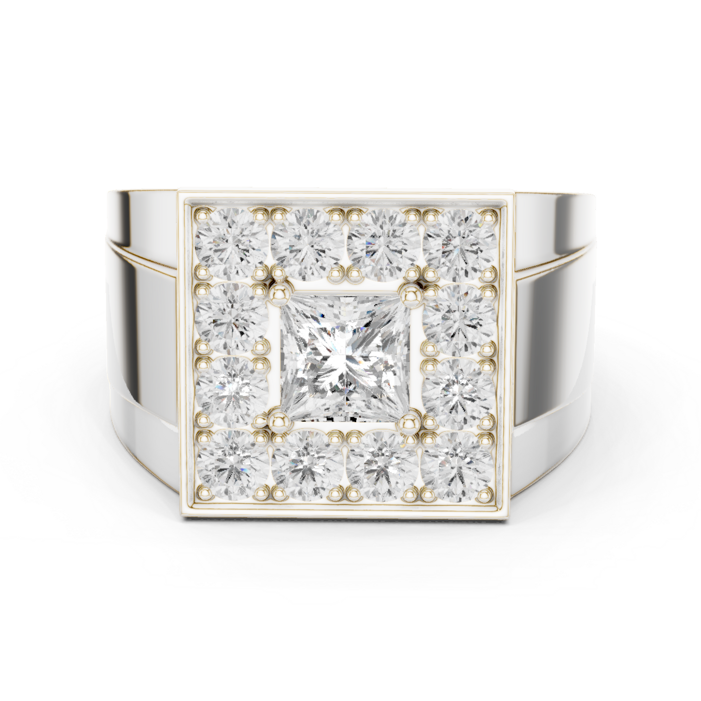 2.20 Ct Round & Princess Shape Lab Grown 10k Solid White Gold Stunning Diamond Men's Ring - HIGHCARAT DIAMONDS
