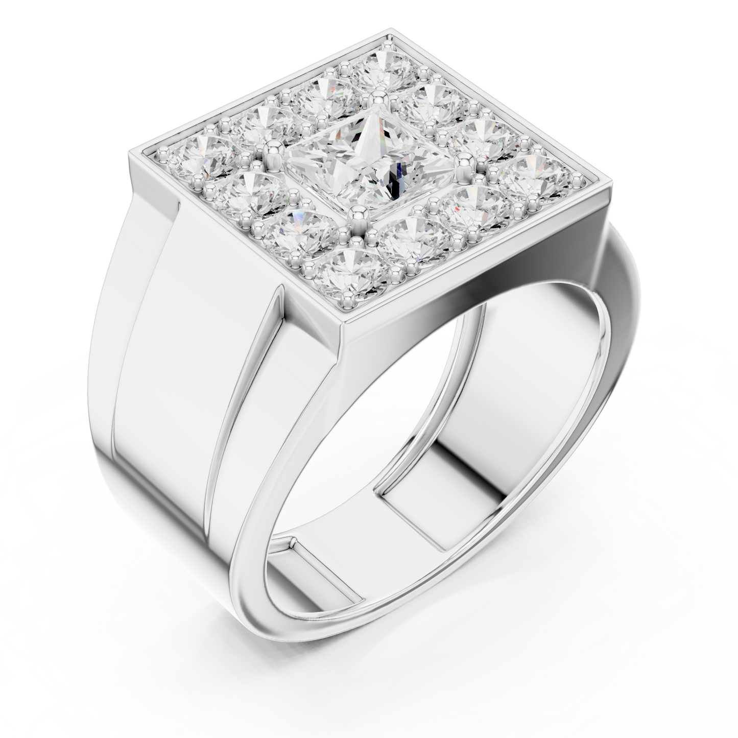 2.20 Ct Round & Princess Shape Lab Grown 10k Solid White Gold Stunning Diamond Men's Ring - HIGHCARAT DIAMONDS
