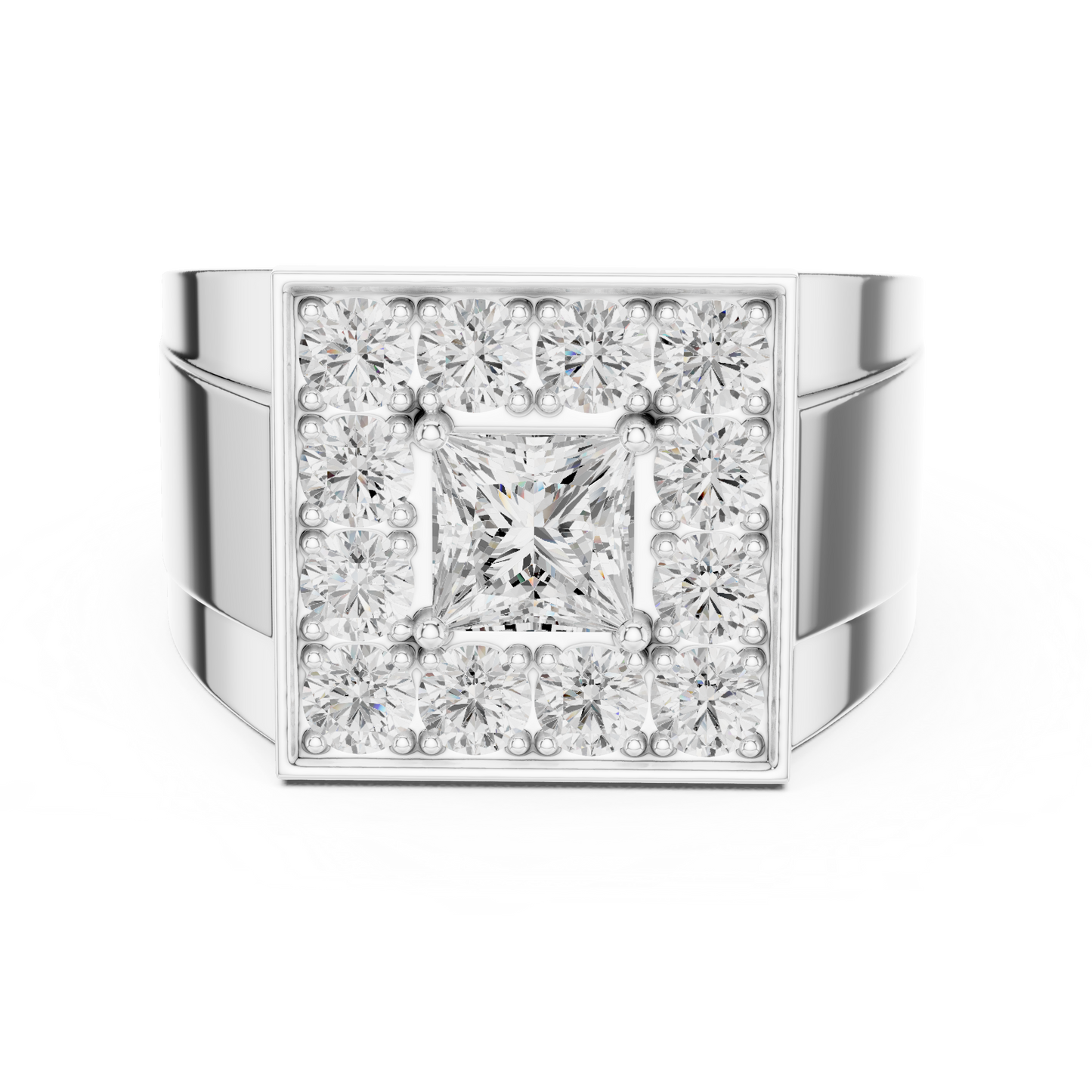 2.20 Ct Round & Princess Shape Lab Grown 10k Solid White Gold Stunning Diamond Men's Ring - HIGHCARAT DIAMONDS