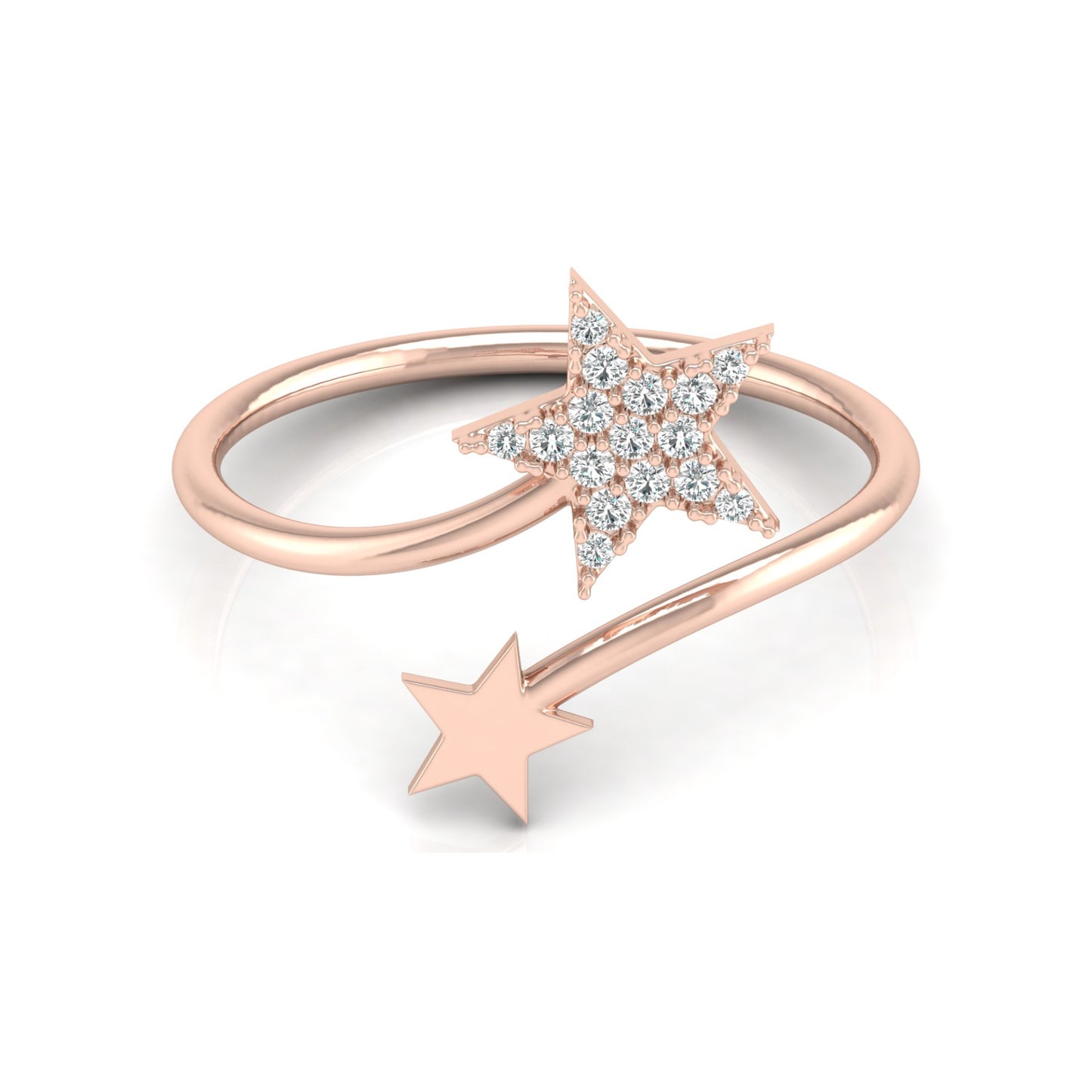 Modern open bypass ring with pavé diamond star design