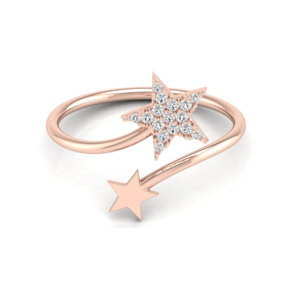 Modern open bypass ring with pavé diamond star design