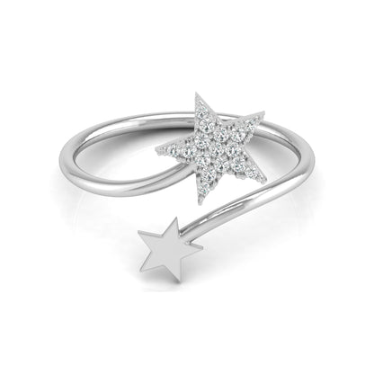 Minimal white gold star ring with sparkling diamond centerpiece