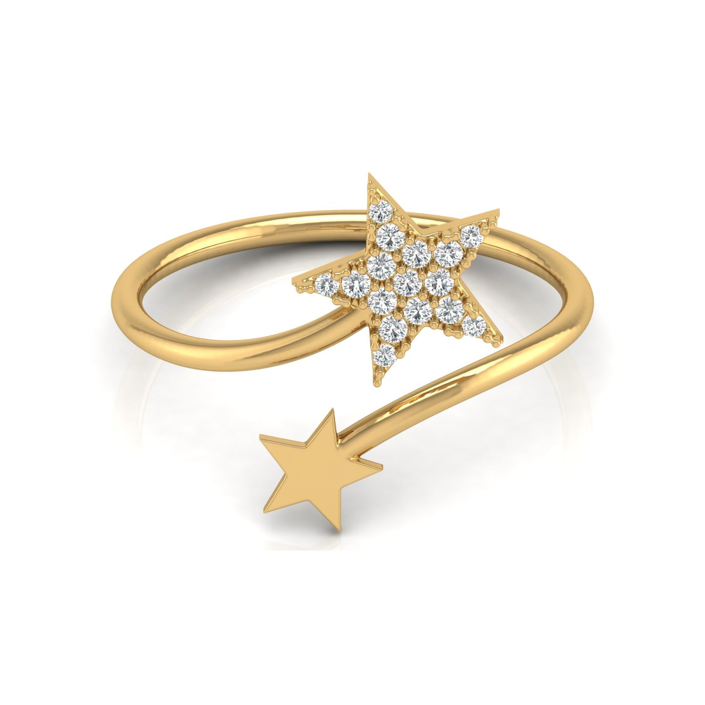 Front view of star shape lab grown diamond bypass ring