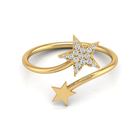 Front view of star shape lab grown diamond bypass ring