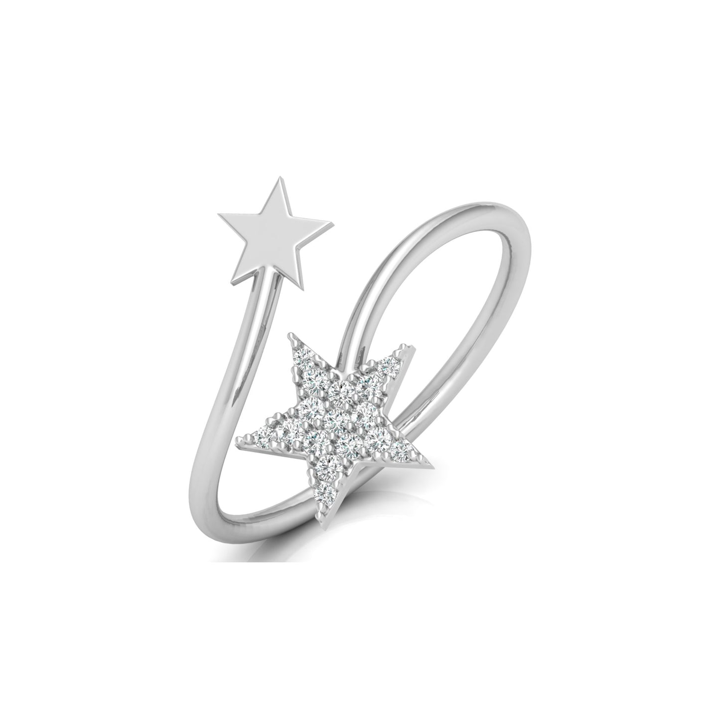 Contemporary star shaped diamond ring on white background