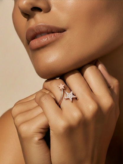 Chic celestial jewelry ring with pavé set star detailing