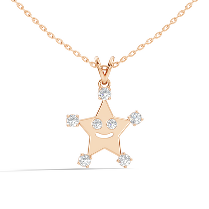 Unique Round Cut Diamond Smiley Star Pendant  Eco-Friendly Gift In 14K White Gold - HIGHCARAT DIAMONDS