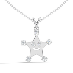 Unique Round Cut Diamond Smiley Star Pendant  Eco-Friendly Gift In 14K White Gold - HIGHCARAT DIAMONDS