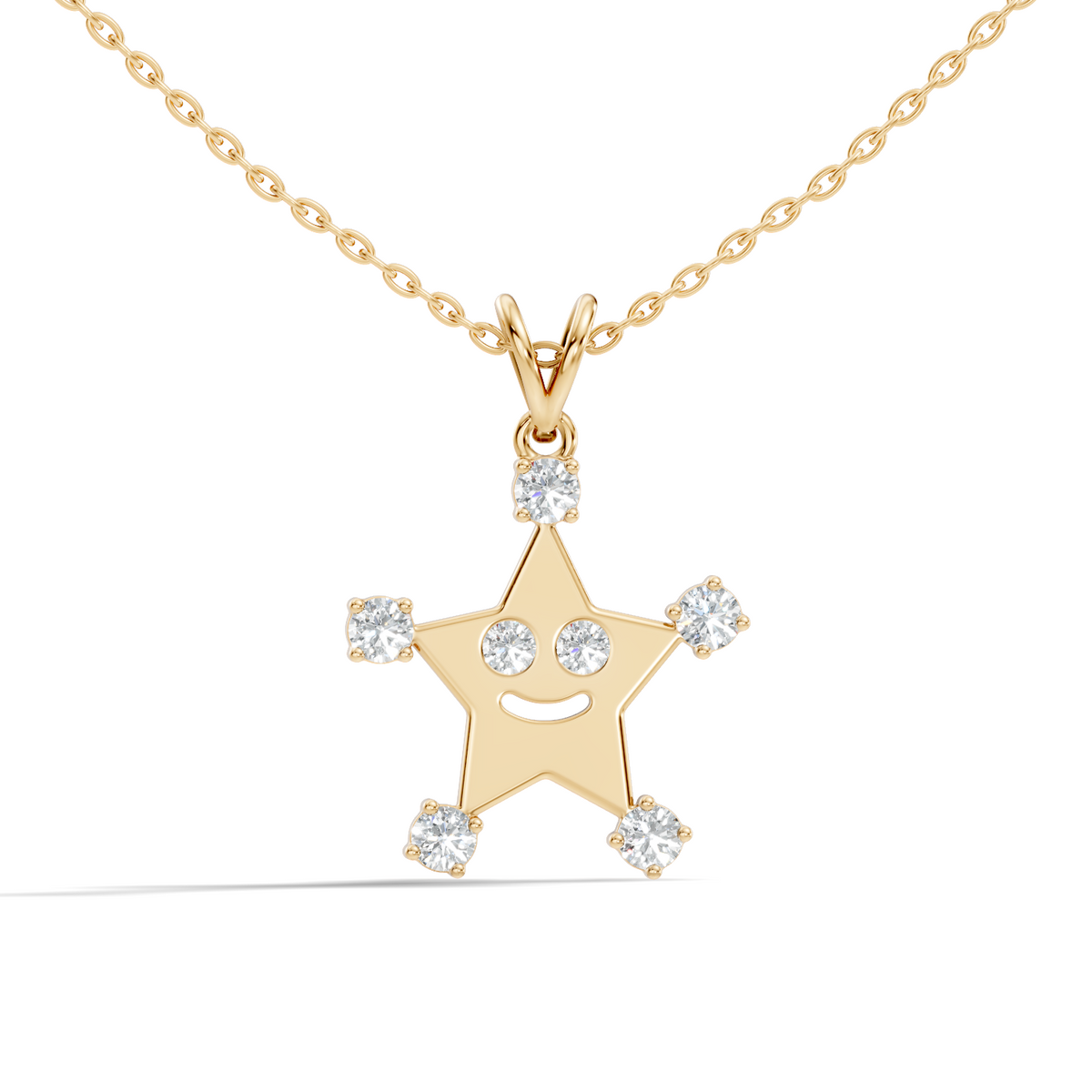 Unique Round Cut Diamond Smiley Star Pendant  Eco-Friendly Gift In 14K White Gold - HIGHCARAT DIAMONDS