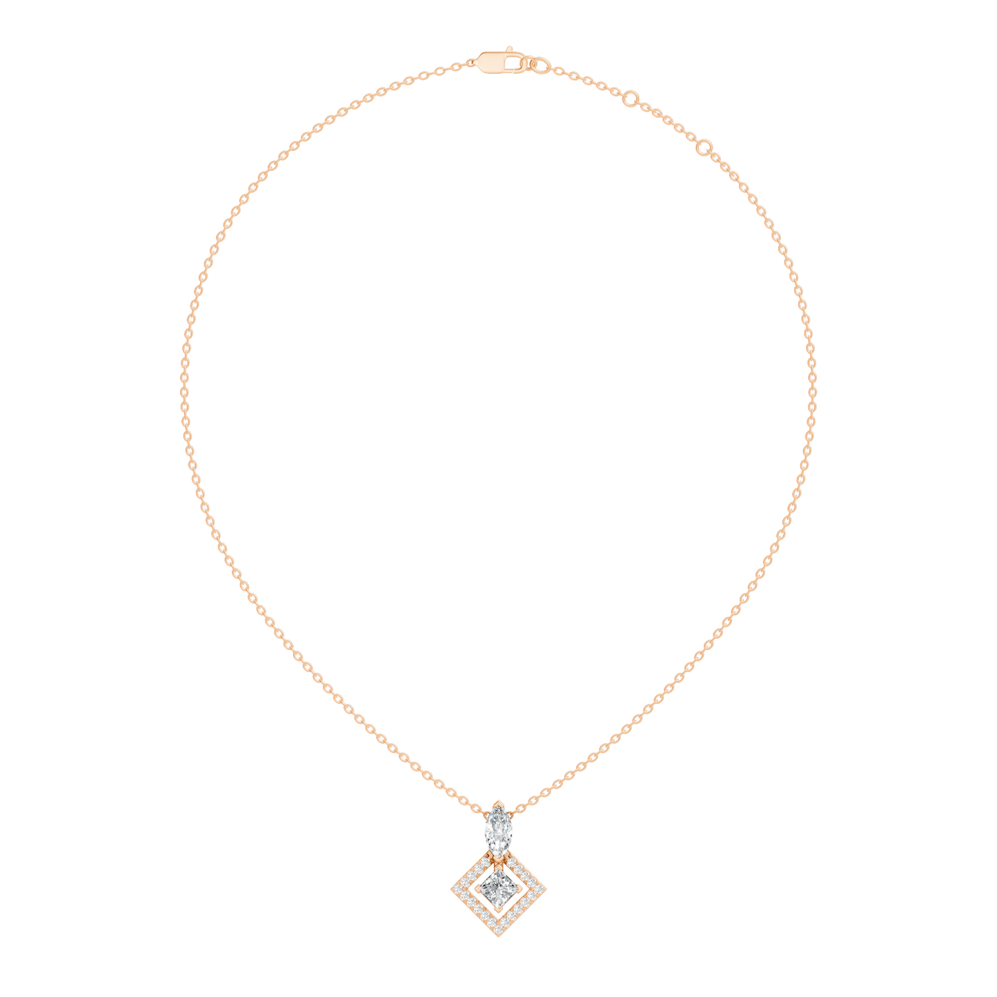 Stunning 1 CT  Princess Cut Lab Grown Diamond Pendant 18K Solid Gold Jewelry Gift for Her