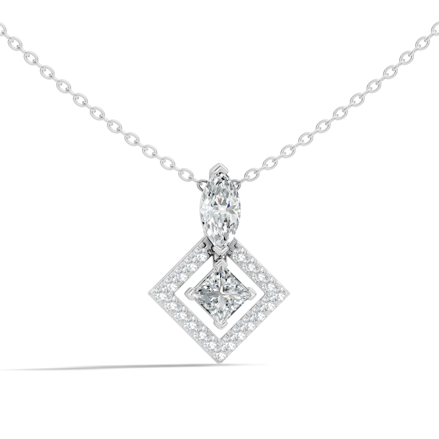 Stunning 1 CT  Princess Cut Lab Grown Diamond Pendant 18K Solid Gold Jewelry Gift for Her