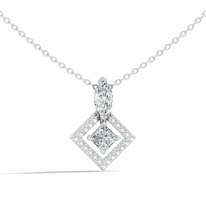 Stunning 1 CT  Princess Cut Lab Grown Diamond Pendant 18K Solid Gold Jewelry Gift for Her