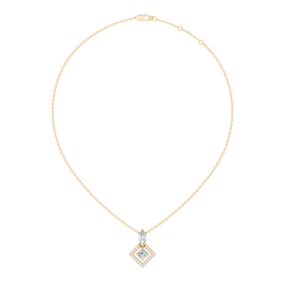 Stunning 1 CT  Princess Cut Lab Grown Diamond Pendant 18K Solid Gold Jewelry Gift for Her