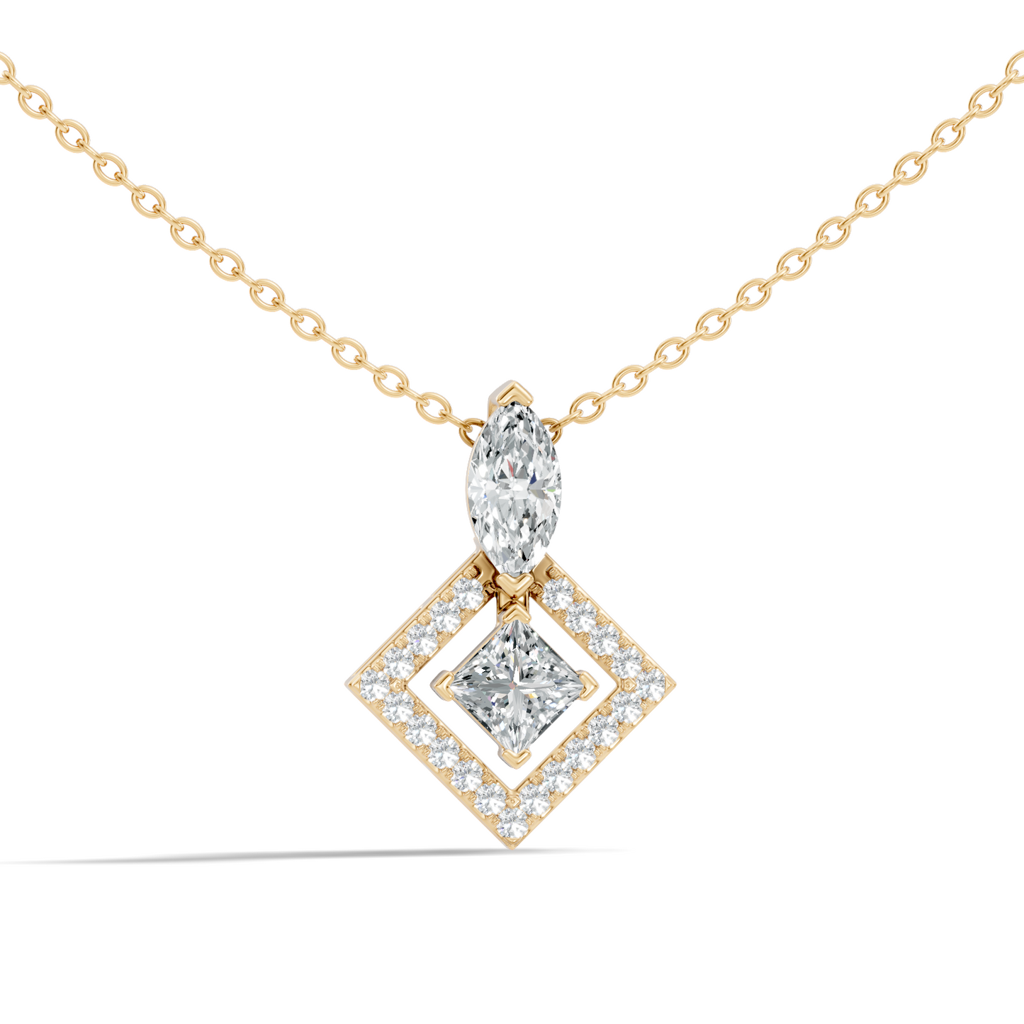 Stunning 1 CT  Princess Cut Lab Grown Diamond Pendant 18K Solid Gold Jewelry Gift for Her