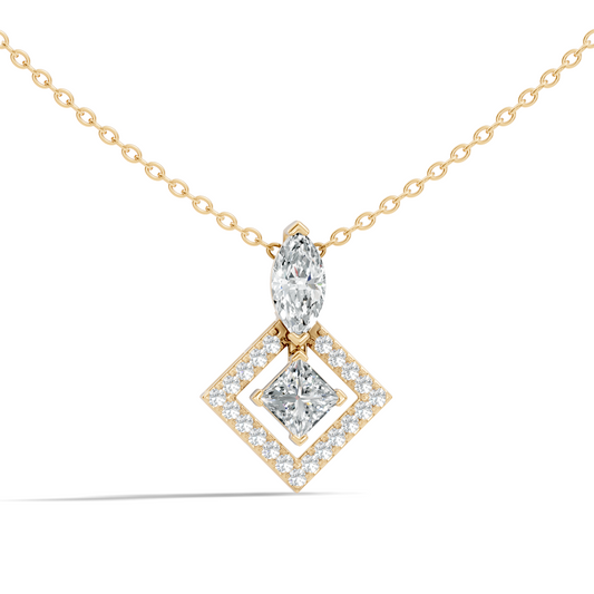 Stunning 1 CT  Princess Cut Lab Grown Diamond Pendant 18K Solid Gold Jewelry Gift for Her