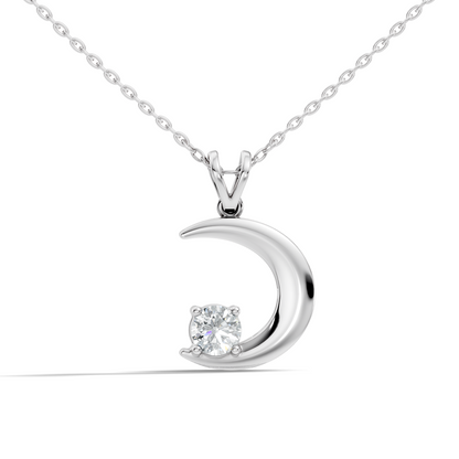 Stunning Handmade Labgrown Diamond Pendant Half Moon Inspired Jewelry In 14K Solid Gold