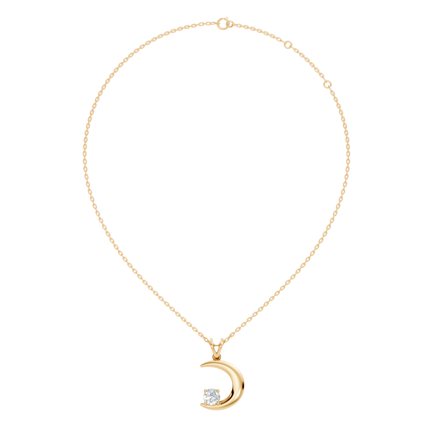 Stunning Handmade Labgrown Diamond Pendant Half Moon Inspired Jewelry In 14K Solid Gold