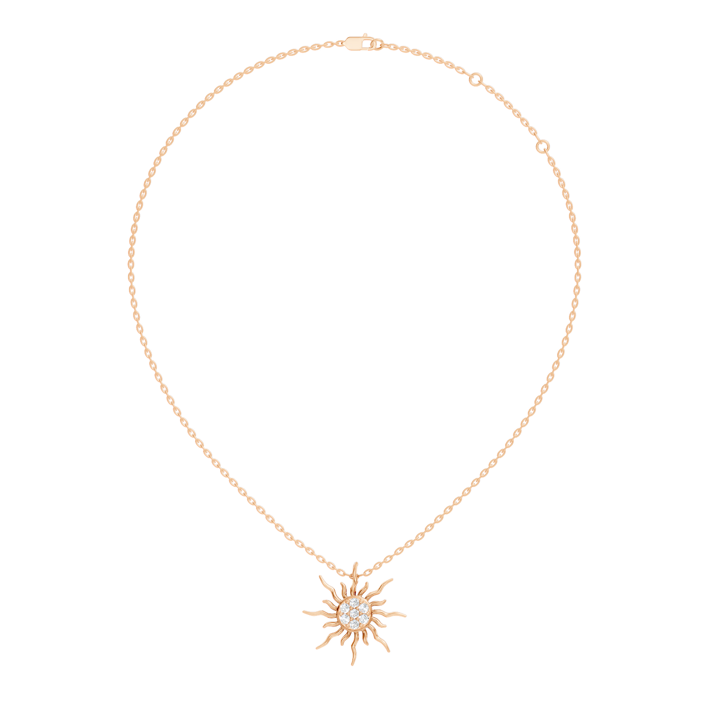 Round diamond sunburst necklace for women