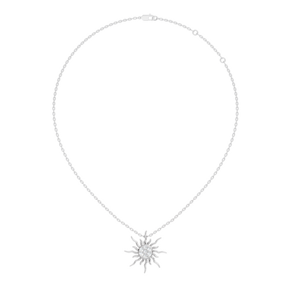 Diamond sun pendant necklace in yellow gold style