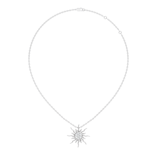 Diamond sun pendant necklace in yellow gold style