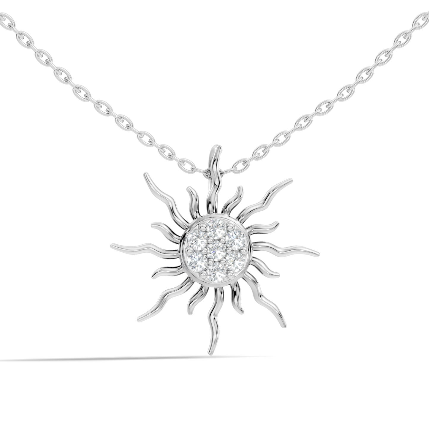 Gold sun pendant necklace with sparkling diamond cluster