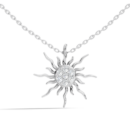 Gold sun pendant necklace with sparkling diamond cluster