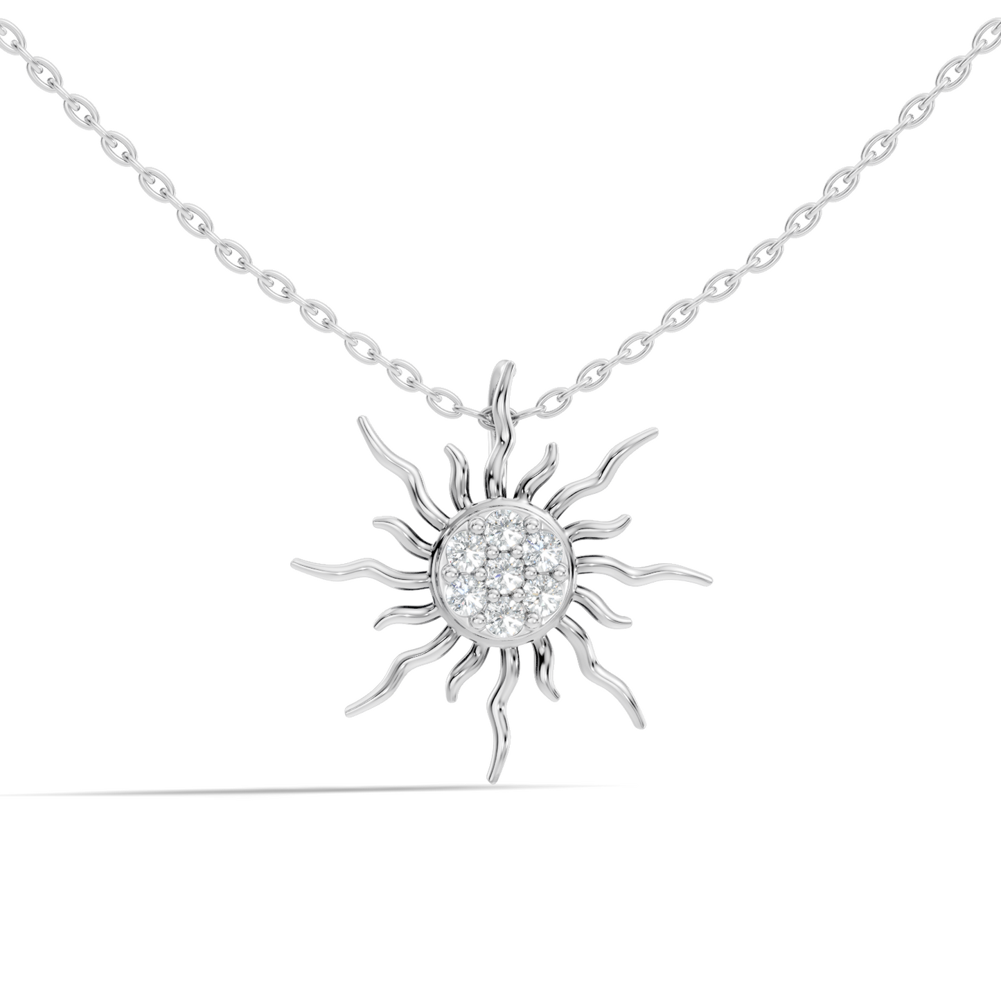 Modern sun charm necklace with round lab grown diamonds