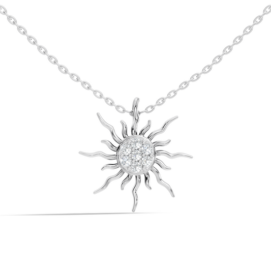 Modern sun charm necklace with round lab grown diamonds