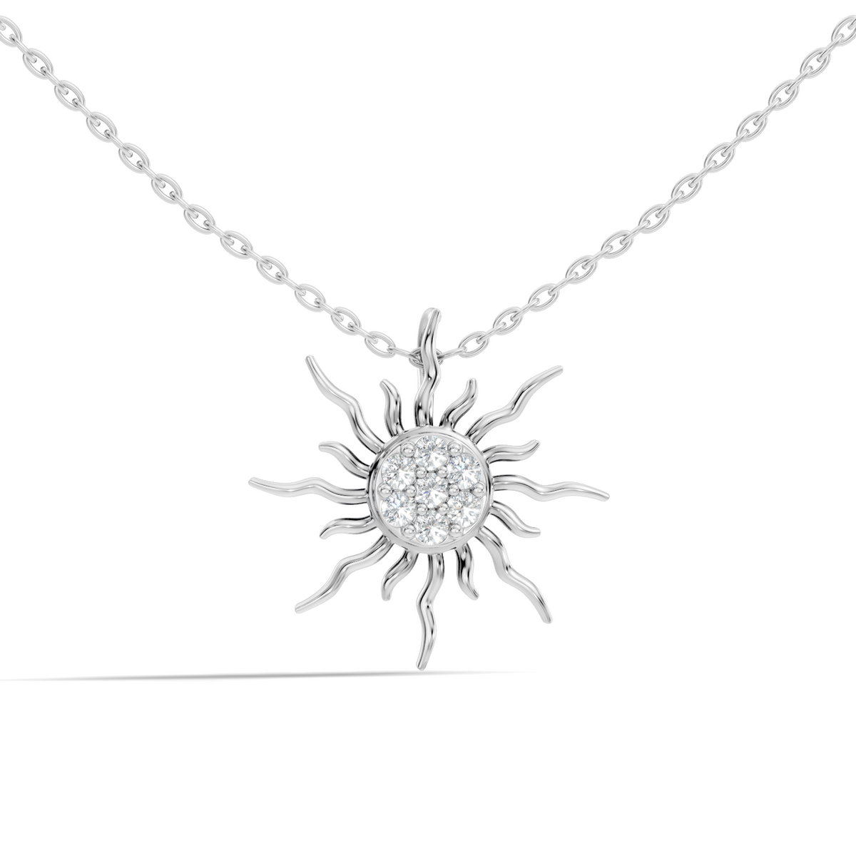Modern sun charm necklace with round lab grown diamonds