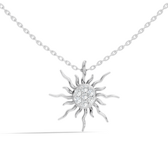 Modern sun charm necklace with round lab grown diamonds