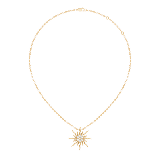 Golden Sunburst Diamond Pendant Round Cut Unisex Jewelry Gift Collection - HIGHCARAT DIAMONDS