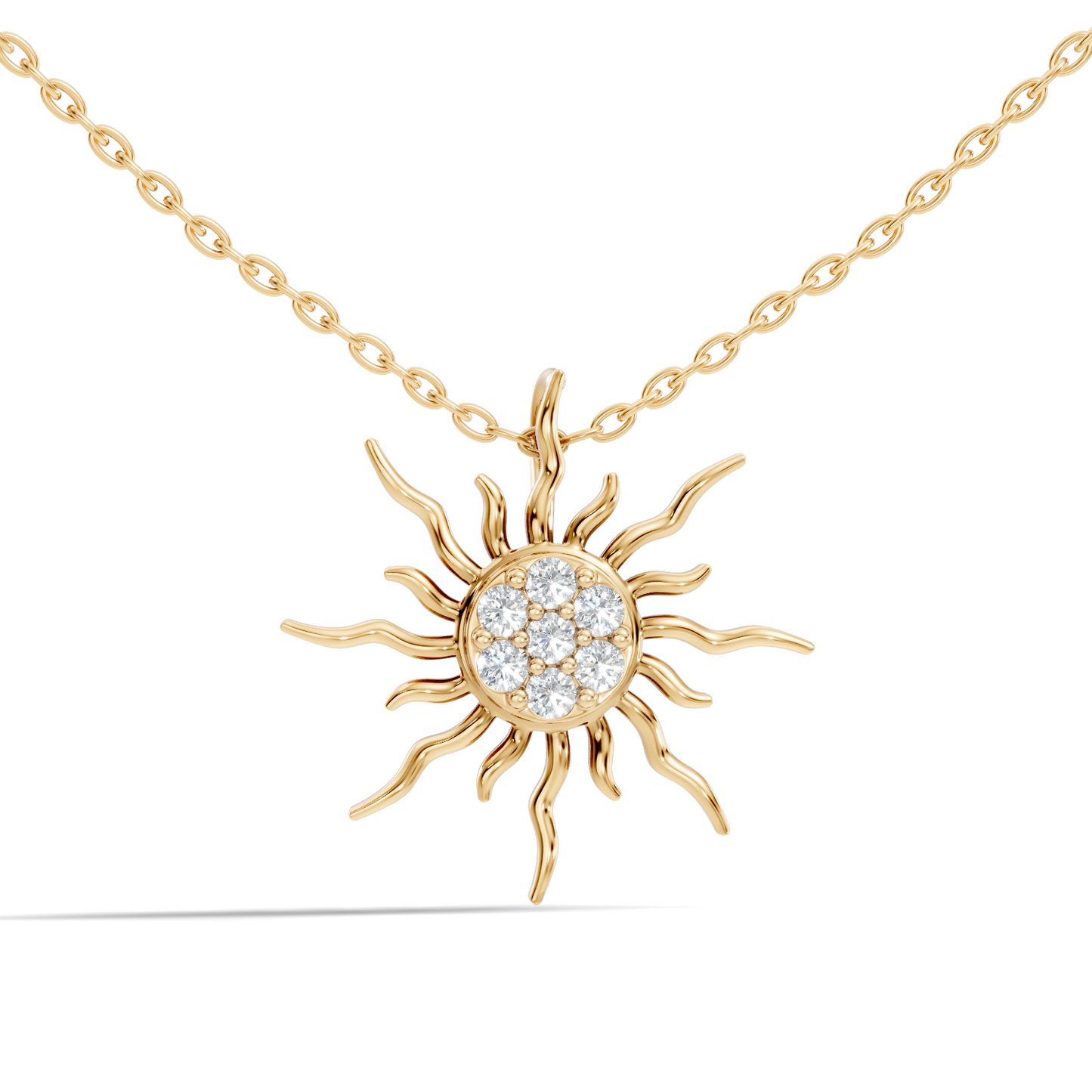Sun ray pendant necklace with clustered diamond center