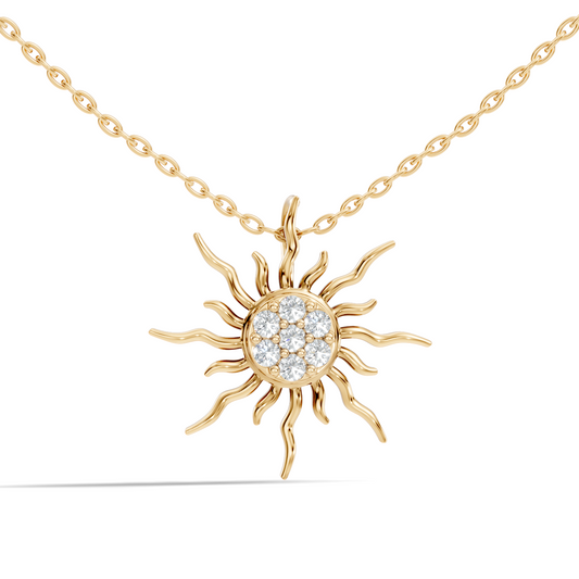 Sun ray pendant necklace with clustered diamond center