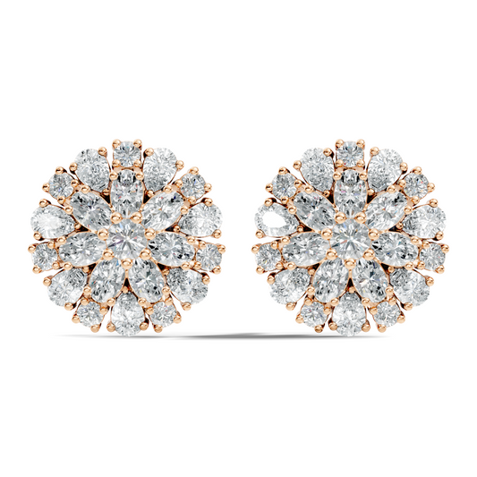 2.91 Ct Pear, Oval, Round Shape Diamond With 14k Solid Rose Gold Elegance Vintage Affordable Diamond Earrings - HIGHCARAT DIAMONDS