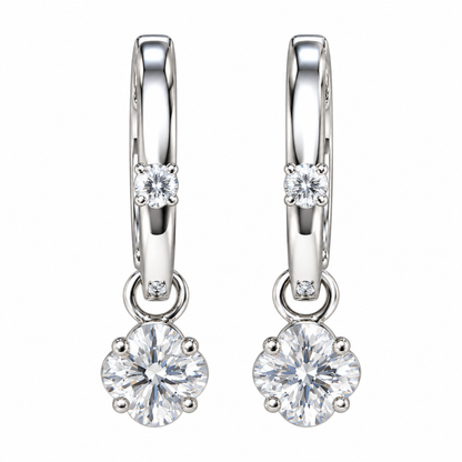 Floral And Round Diamond Drop Earrings in White Gold