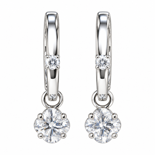Floral And Round Diamond Drop Earrings in White Gold