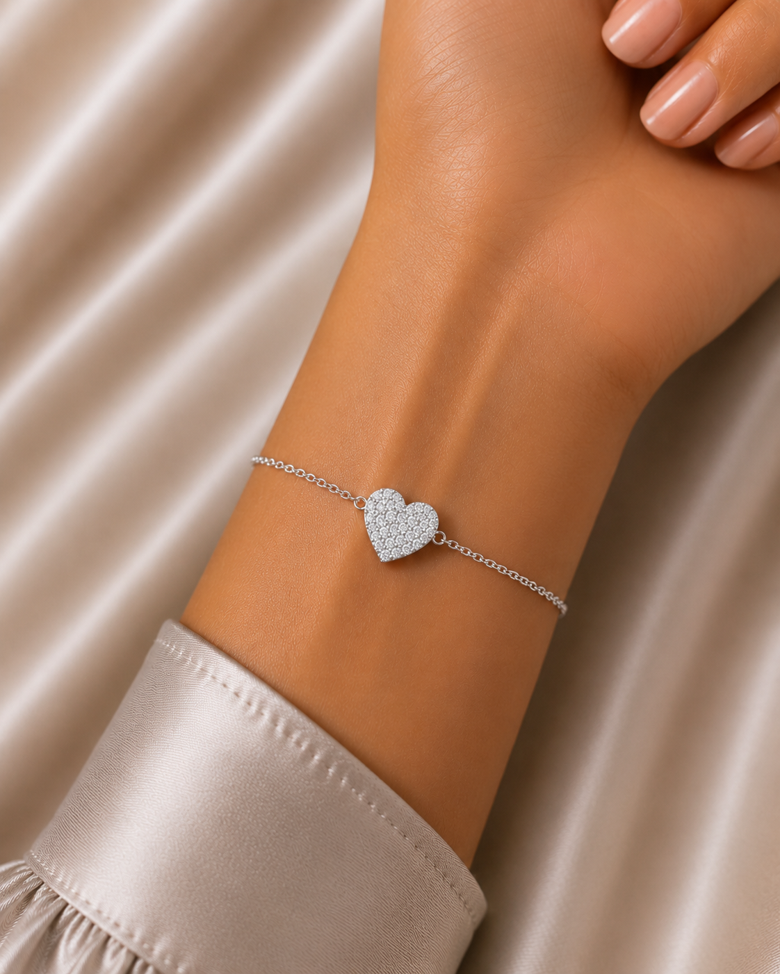 Round Cut Diamond Heart Cluster Charm Bracelet