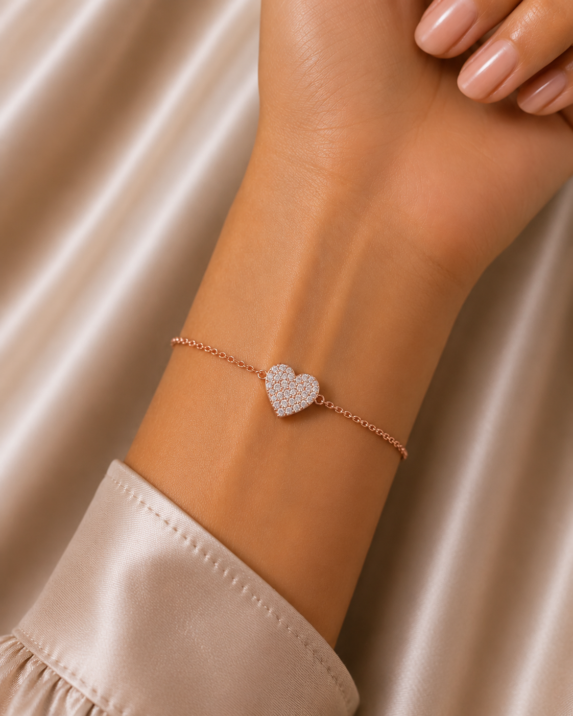 Round Cut Diamond Heart Cluster Charm Bracelet