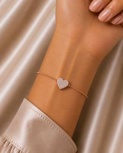 Round Cut Diamond Heart Cluster Charm Bracelet